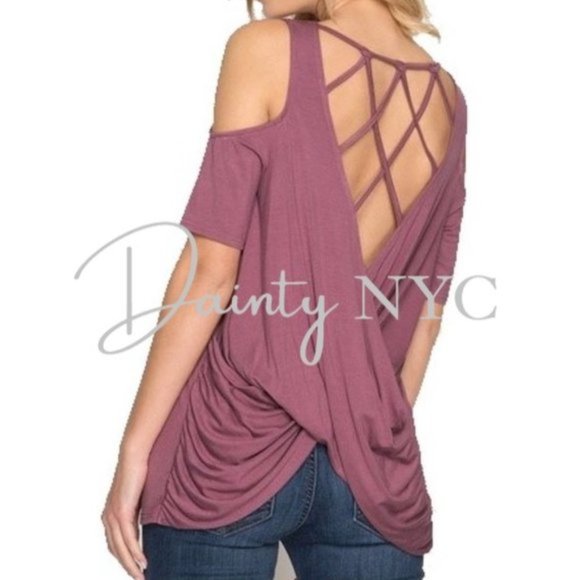 Open Back Drape Cold Shoulder Top - Picture 3 of 15